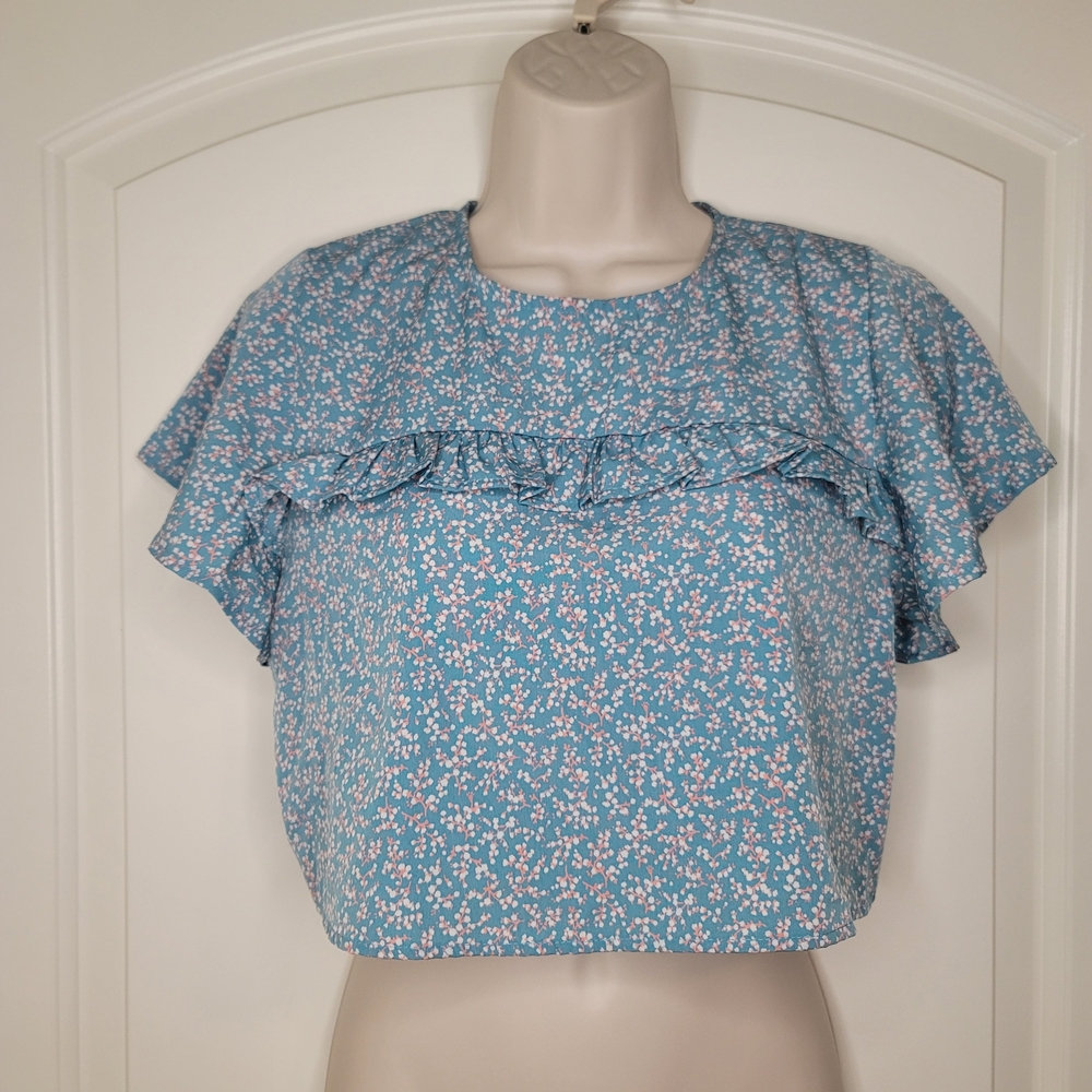 Painted Threads Blue Floral Blouse Crop Top Cottagecore